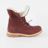 Womens Timberland Teddy Fleece Fold Down Burgundy Leather Lace Waterproof Boots